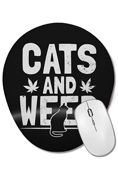 BASKI DÜNYASI Тениска с котка и трева Подарък с котки и трева Овална подложка...