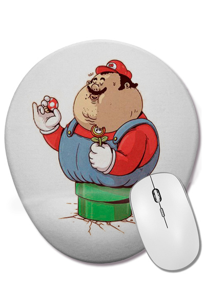 BASKI DÜNYASI Mouse Pad oval Mario Bros Branca cu suport pentru încheietura m...