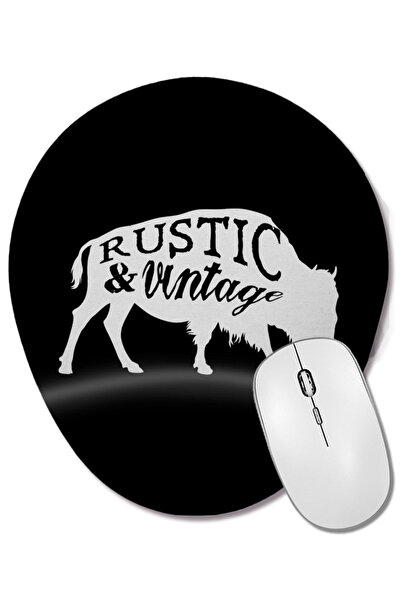BASKI DÜNYASI Retro Animal Stag Nvr Out of Style Μαύρο οβάλ ποντίκι με υποστή...
