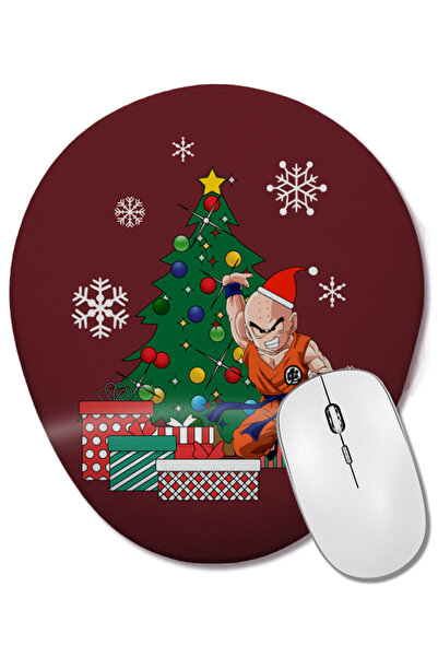 BASKI DÜNYASI Krillin Around The Christmas Tree Dragonball Z Mouse Pad oval c...