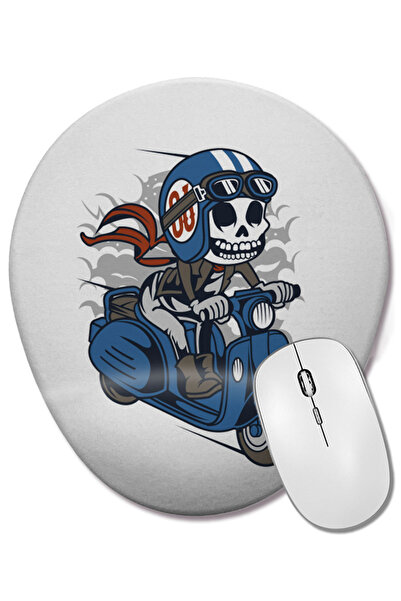 BASKI DÜNYASI Mouse Pad oval Skull Scooter cu suport pentru încheietura mâinii