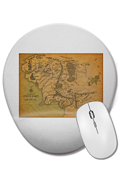 BASKI DÜNYASI Harta Stăpânului Inelelor 01 Mouse Pad oval cu suport pentru în...