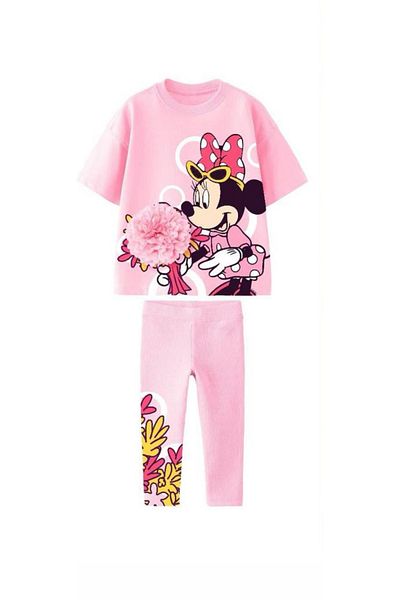 Lolliboomkids Copii de sex feminin 3d Applique Floare Detaliat Partea de jos Partea de sus Set Imprimare Model Tricou Jambiere 2 buc.