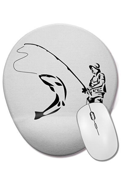 BASKI DÜNYASI Mouse Pad oval pentru pescuit cu suport pentru încheietura mâinii