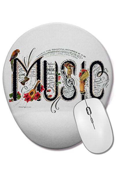 BASKI DÜNYASI Овална подложка за мишка с подложка за китката с музикални ноти