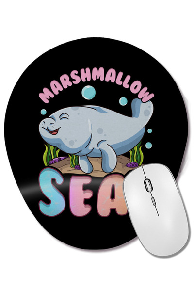 BASKI DÜNYASI Mouse Pad oval cu suport pentru încheietura mâinii, cu tema oceanică, cu manatees, focile de mare marshmallow, Kawaii, drăguț și amuzant