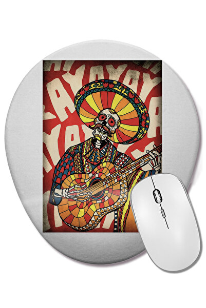 BASKI DÜNYASI Mouse Pad oval Mariachi Skull cu suport pentru încheietura mâinii