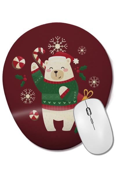 BASKI DÜNYASI Happy Christmas Polar Bear Mouse Pad oval cu suport pentru înch...
