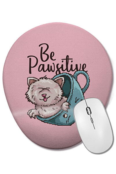 BASKI DÜNYASI Mouse Pad oval retro Pixel Cat Be Pawsitive cu suport pentru încheietura mâinii