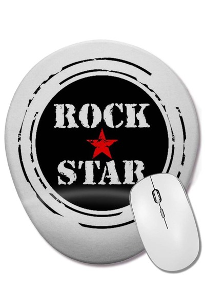 BASKI DÜNYASI Rock Star Red Star Mouse Pad oval cu suport pentru încheietura mâinii