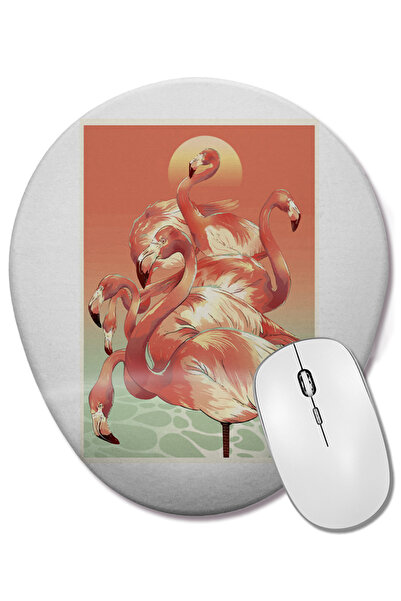 BASKI DÜNYASI Mouse Pad oval Flamingos cu suport pentru încheietura mâinii