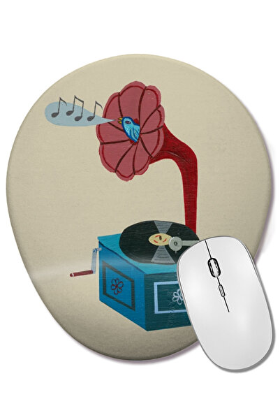 BASKI DÜNYASI Mouse Pad oval Vintage Record Player 04 cu suport pentru închei...