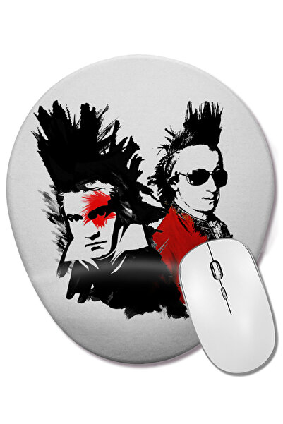 BASKI DÜNYASI Mouse Pad oval Beethoven Mozart Punk cu suport pentru încheietu...