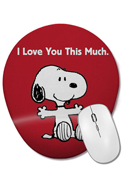 BASKI DÜNYASI Snoopy Peanuts I Love You 01 Bilek Destekli Oval Mouse Pad