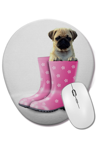 BASKI DÜNYASI Мопс с лапи Куче с лапи Овална подложка за мишка с опора за кит...