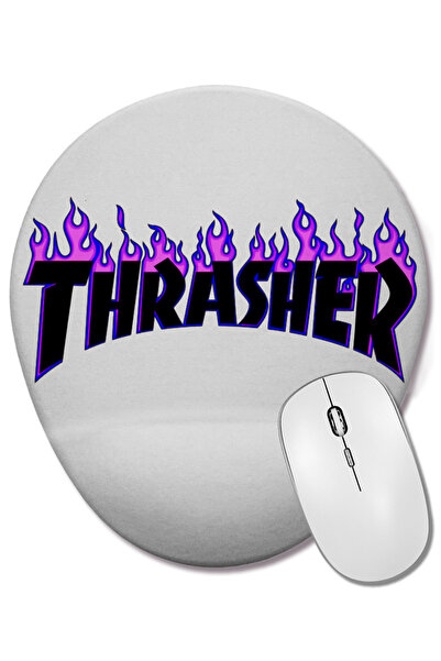 BASKI DÜNYASI Mouse Pad oval cu logo Thrasher cu suport pentru încheietura mâinii