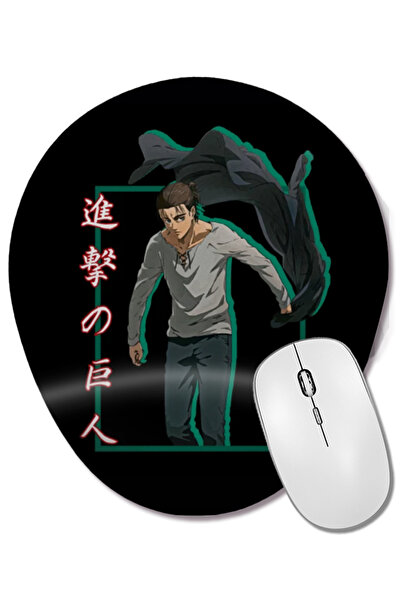 BASKI DÜNYASI Attack on Titan Eren Yeager Shadow Mouse Pad oval cu suport pentru încheietura mâinii