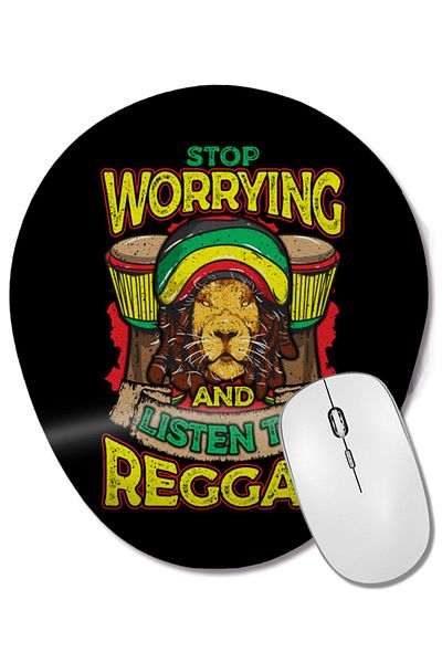 BASKI DÜNYASI توقف عن القلق واستمع إلى لوحة ماوس بيضاوية تدعم المعصم من Reggae Rastafari Lion
