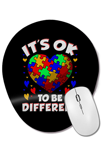 BASKI DÜNYASI Este ok să fiți diferit. Mouse pad oval cu suport pentru încheietura mâinii, cu tematică pentru autism, cu hamster.