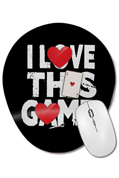 BASKI DÜNYASI Mouse Pad oval cu suport pentru încheietura mâinii, cu tema I Love This Game Poker Hearts Gambling Card Player