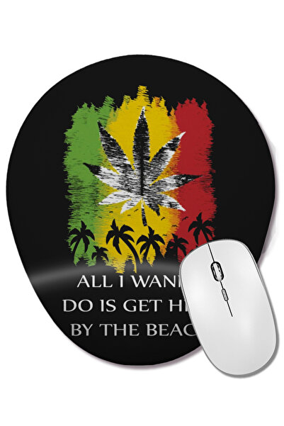 BASKI DÜNYASI Marijuana All I Wanna Do Is Get High By The Beach Mouse Pad oval cu suport pentru încheietura mâinii