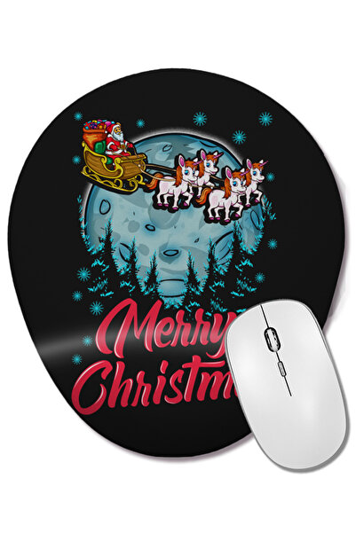 BASKI DÜNYASI Funny Unicorn Santa Merry Christmas Gift Xmas Mouse Pad oval cu...