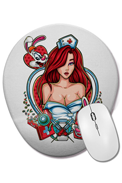 BASKI DÜNYASI Mouse Pad oval Jessica Rabbit cu suport pentru încheietura mâinii