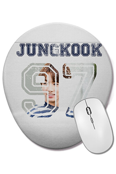 BASKI DÜNYASI Bts Jungkook 001 Mouse Pad oval cu suport pentru încheietura mâ...