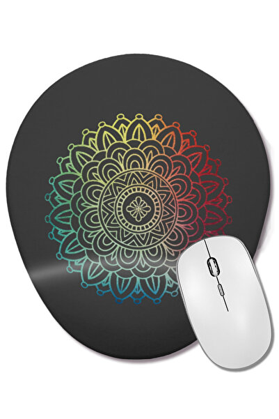 BASKI DÜNYASI Mouse Pad oval colorat Boho Mandala în aspect curcubeu cu supor...