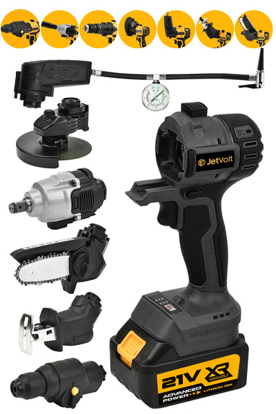 JetVolt 7 Başlıklı Set Taşlama Somun Sıkma Tilki Kuyruğu Dal Budama Akülü Vid...