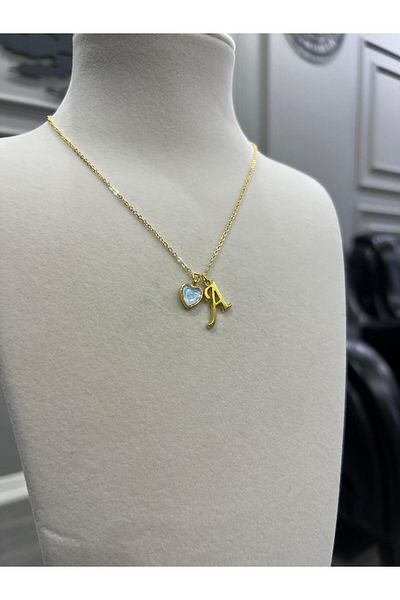 Store Letter a Necklace - with Heart Charm and Chain