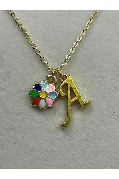 Store A Letter Necklace - with Flower Charm and Letter Chain