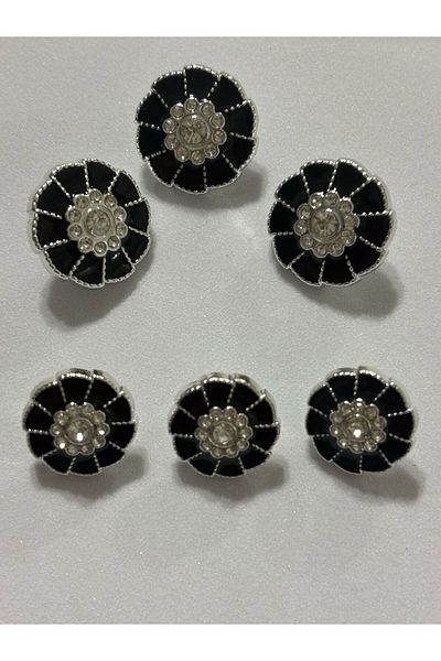 BEİLYS COSMETİCS & ACCESSORY Set of 6 Black Mother of Pearl Stone Coated Design Buttons