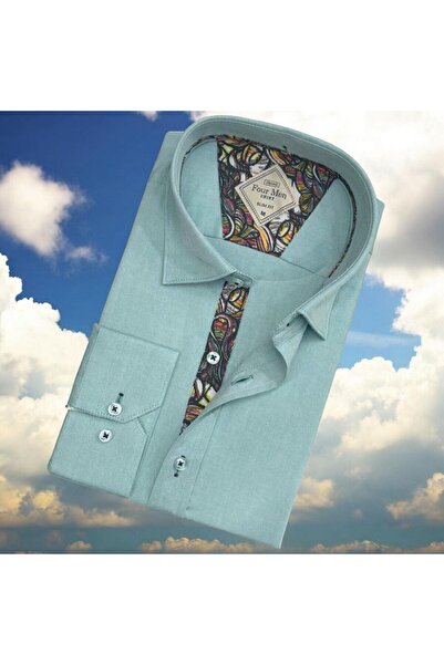 EREN STYLE Pamuk paketa muške košulje dugih rukava u mint boji (uzorak Slim fit)