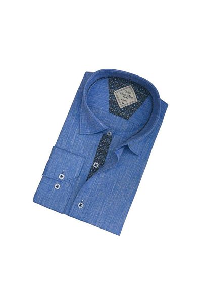 EREN STYLE Cămașă albastră pentru bărbați din bumbac cu mânecă lungă (Slim Fit Fit)