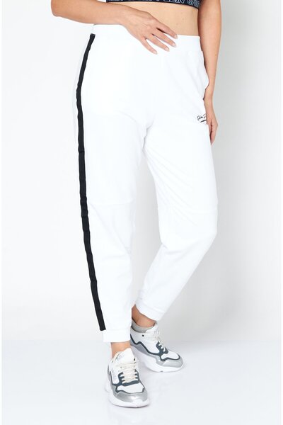 Plein Sport Women Sportswear Fit Brand Logo Training Pants, White