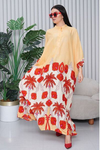 Eceyaman moda Women's Palm Print Oversize Dress