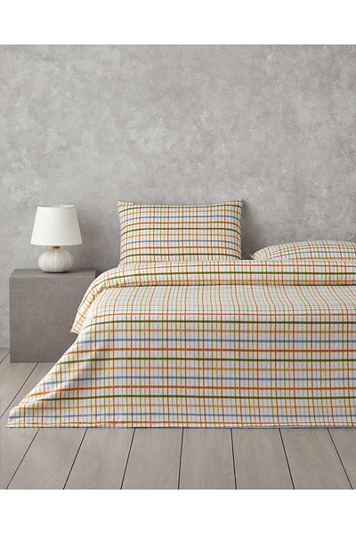 English Home Color Grid Easy-Iron Σετ Παπλωματοθήκη Διπλό 200x220 cm Πορτοκαλοπράσινο