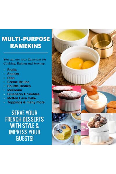 K BASIX (Set of 6) 4.5oz Porcelain Ramekins, White, Bakeware for Souffle, Creme Brulee, Pudding, Desserts