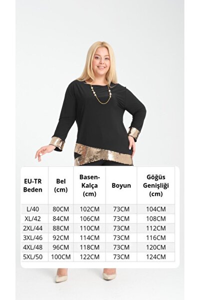 MODA Women's Black Large Size Pulpayet Detailed Top Necklace Accessory Bluz