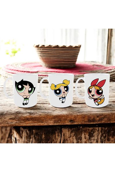 ALPŞAN TİCARET مجموعة أكواب Power Puff Girls مكونة من 3 أكواب Power Puff مكونة من 3 أكواب