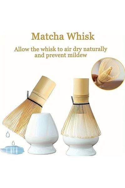 Kraft Matcha Set of 3 Bamboo Beater with White Ceramic Chashaku and Teaspoon