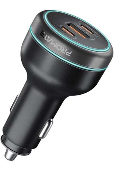 Promate 230W Car Charger, Dual PD & QC Ports, 140W USB-C, 45W USB-A,Surge Protection,PowerDrive-230