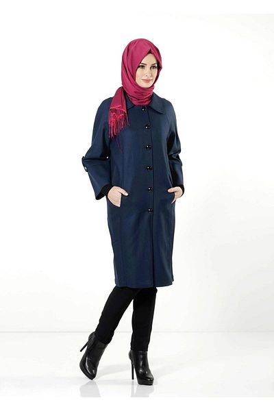 TRENDTESETTÜR Γυναικείο γιακά μωρού Navy Blue Trench Coat 1390