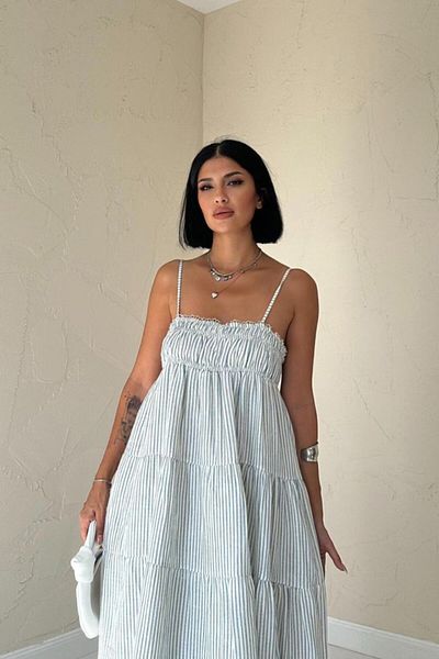 Viyamo Rochie de muselina cu dungi cu bretele albastre
