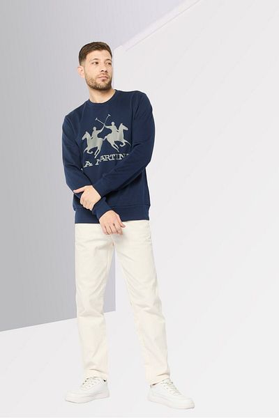 La Martina Men Crew Neck Long Sleeve Brand Logo Sweatshirt, Navy
