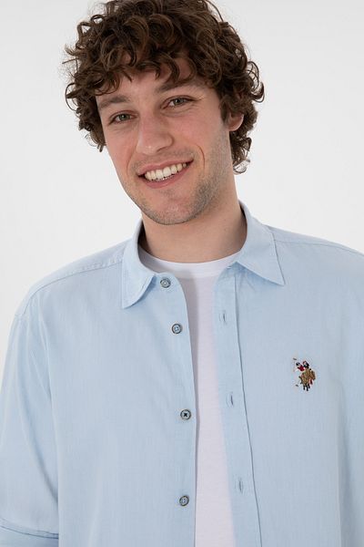 U.S. Polo Assn. Cămașă de bază cu mânecă lungă albastru deschis pentru bărbați 50297868 -VR003