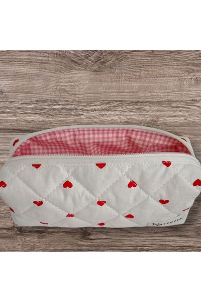 nartella Heart Patterned Medium Size Quilted Bag – Makeup, Pen Holder and Organizer