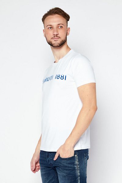 Cerruti 1881 Men Crew Neck Short Sleeve Brand Logo T Shirt, White