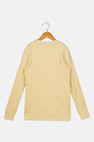 HAWK Kids Boy Round Neck Long Sleeves Textured T-Shirt, Cream